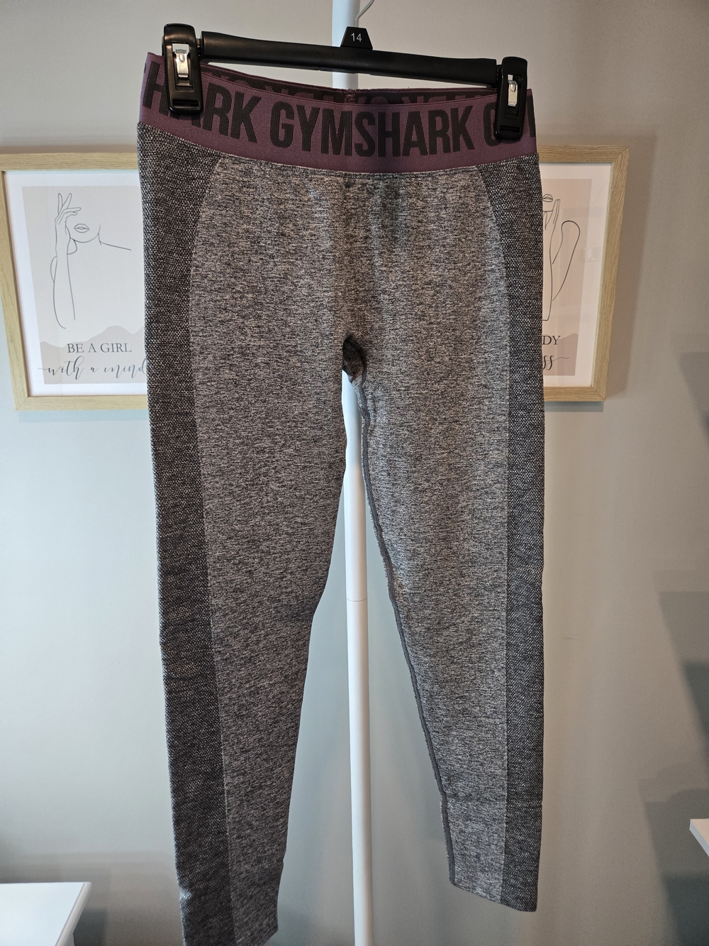 Gymshark Gray Seamless Leggings with Purple Branded Waistband